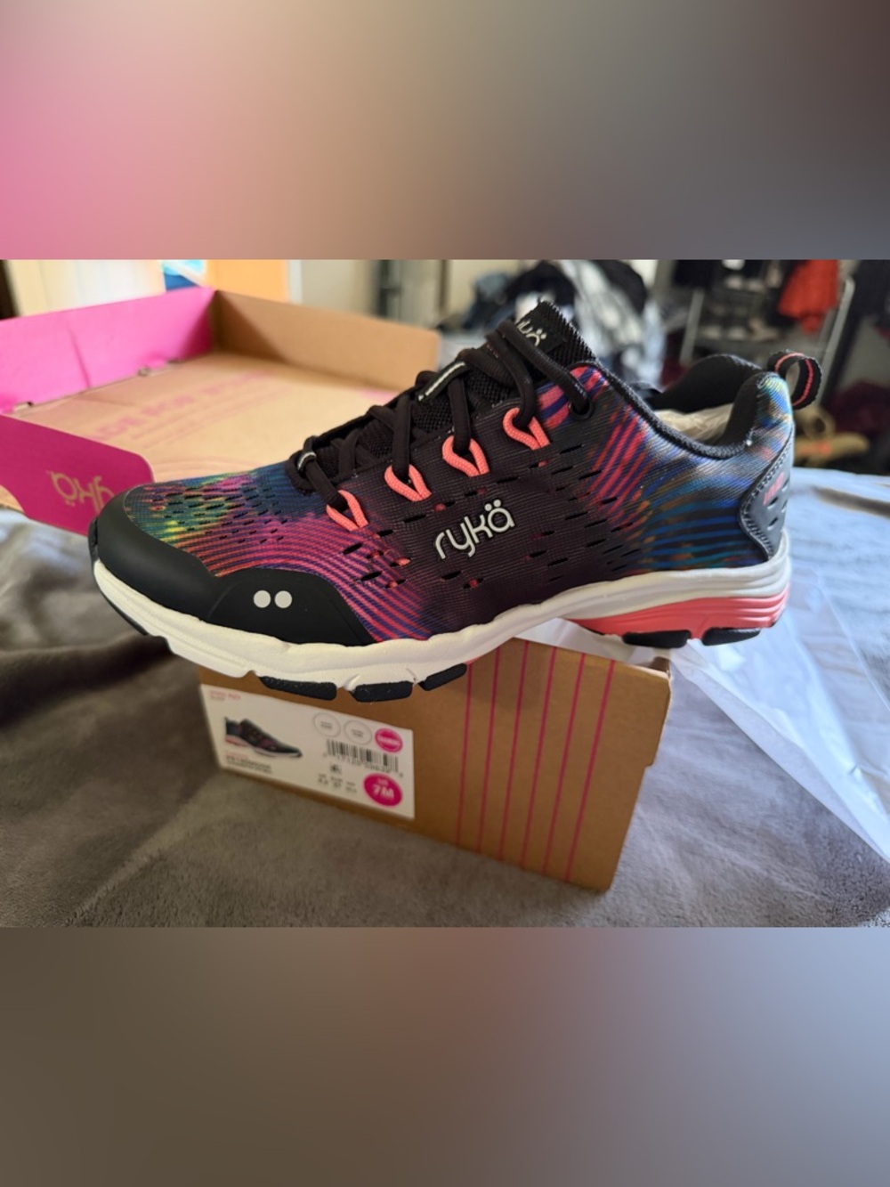 Ryka Women's Black Multi-Color Athletic Sneaker with Pink Accents